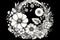 Floral black and white yin yang sign abstract illustration