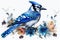 Floral Blue Jay Sublimation Clipart isolate on white background.