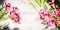 Floral border with lovely red blooming, oleander flowers