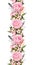 Floral border with pink peony flowers, cherry blossom and bird feathers. Repeating boho banner. Watercolor