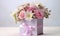 Floral bouquet of different flowers, bunch of flowers. pink roses, Chrysanthemum. Ai Generated