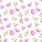 Floral bouquet watecolor seamless pattern with small flowers and leaves