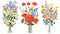 Floral bouquets set. Blossoms from cut gardens and fields. Elegant and delicate designs. Flat modern illustrations