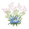 Floral bunch of hand drawn wildflowers bluebell and blooming wormwood