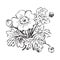 Floral bush retro black on white background , hand drawn d