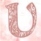 Floral capital letter U vintage illustrations in the style of abstract floral pattern on a watercolor background