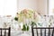 Floral centerpiece on wedding reception table