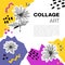 Floral Collage Elements, Banner from collage elements Vibrant mixed media abstract. Vector illustration