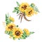 Floral collection with sunflowers,leaves,branches,fern leaves,feathers