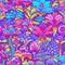 Floral colorful seamless pattern, retro 60s, 70s hippie background. Vintage psychedelic textile, wrapping, wallpaper
