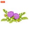 Floral composition. Purple rose flowers with leaves, buds and fern