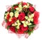 Floral compositions of red roses, red gerberas and orchids. Floristic composition, design a bouquet, floral arrangement. Isolated