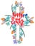 Floral cross with `Happy Easter`. Watercolor floral Easter decor