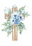 Floral cross. Wooden cross with blue flowers, fern, eucalyptus twigs. Baptism ceremony