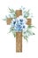 Floral cross. Wooden cross with blue flowers, fern, eucalyptus twigs. Baptism ceremony