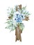Floral cross. Wooden cross with blue flowers, fern, eucalyptus twigs. Baptism ceremony