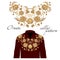 Floral curl neck embroidery for blouses. Vector, illustration. Decoration for clothes. Front collar design.