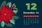 Floral December 2024 calendar template. With bright colorful flowers.