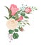Floral decorative corner. Pink rose romantic bouquet