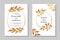 Floral design with golden round frames, branches and leaves on a white background