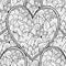 Floral doodle black and white seamless pattern for coloring book. Love mandala outline background