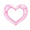 Floral doodle pink heart frame in zentangle style for adult colo