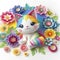 Floral Elegance: Colorful Kirigami Kitty on White Isolation