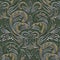 Floral emboss striped 3d seamless pattern. Embossed green background. Textured repeat backdrop. Surface Baroque Damask ornament.