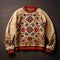 Floral Embroidered Sweater With Beige Thread On White Background