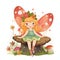 Floral fairyland delight, vibrant clipart of a cute fairy with colorful wings and flower adornments