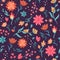Floral fairytale seamless pattern made of bright flowers in fantasy style. Vector cartoon childrens background