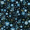Floral fancywork. Embroidered  seamless pattern. Embroidery blue flowers on black background. Print for fabric and textile