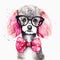 Floral Fantasy: Poodle Puppy with a Cute Headband and Bright Watercolor Background AI Generated