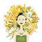 Floral female portrait, asian woman. Organic design for fashion cards, banners, posters.