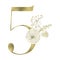 Floral figure. Vintage decorative gold numeral