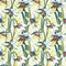Floral flower narcissus seamless hand drawn pattern.Colored ink