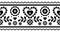 Floral folk art vector seamless embroidery long horizontal pattern in black and white