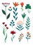 Floral gouache collection. Flowers and leaves, branches design elements set. Illustration for invitation, wedding and greeting car