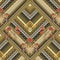 Floral greek key tiled seamless pattern. Vector striped 3d background wallpaper with vintage gold rhombus, frames, lines, stripes