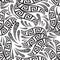 Floral greek seamless pattern. Vector abstract patterned black and white background. Paisley flowers ornament. Greek key