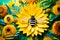 Floral Harmony: A Paper-Cut Sunflower with a Honeybee, Promoting Sustainable Agriculture and Pollinator Protection