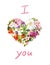 Floral heart with flowers, leaves. Watercolour Valentine postcard