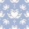 Floral heart seamless repeat pattern in white and faded denim