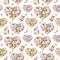 Floral hearts, apple and sakura flowers - cherry blossom . Seamless pattern for Valentine day. Vintage watercolor