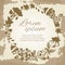 Floral and herbal wreath silhouette on vintage grunge backdrop