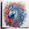 Floral intricate drawing of pegasus in an artistic notebook made of multicolored paper. Beautiful applique. Created by AI