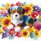 Floral Joy in Kirigami Style: Colorful Puppy Adds a Playful Touch to a White Background