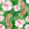 Floral jungle leopard seamless pattern