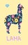 Floral lama on yellow