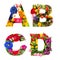 Floral lettering Alphabet A B C D flower heads bouquet